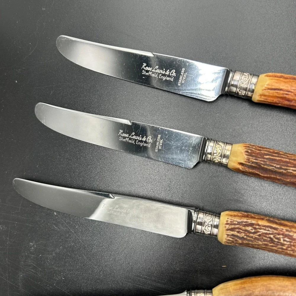 Lewis Rose & Co.Ltd‎ Real Stag Horn Cutlery 6 Sheffield Knives Not Serrated